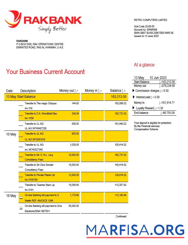 Blank Rakbank enterprise account statement Word and PDF template